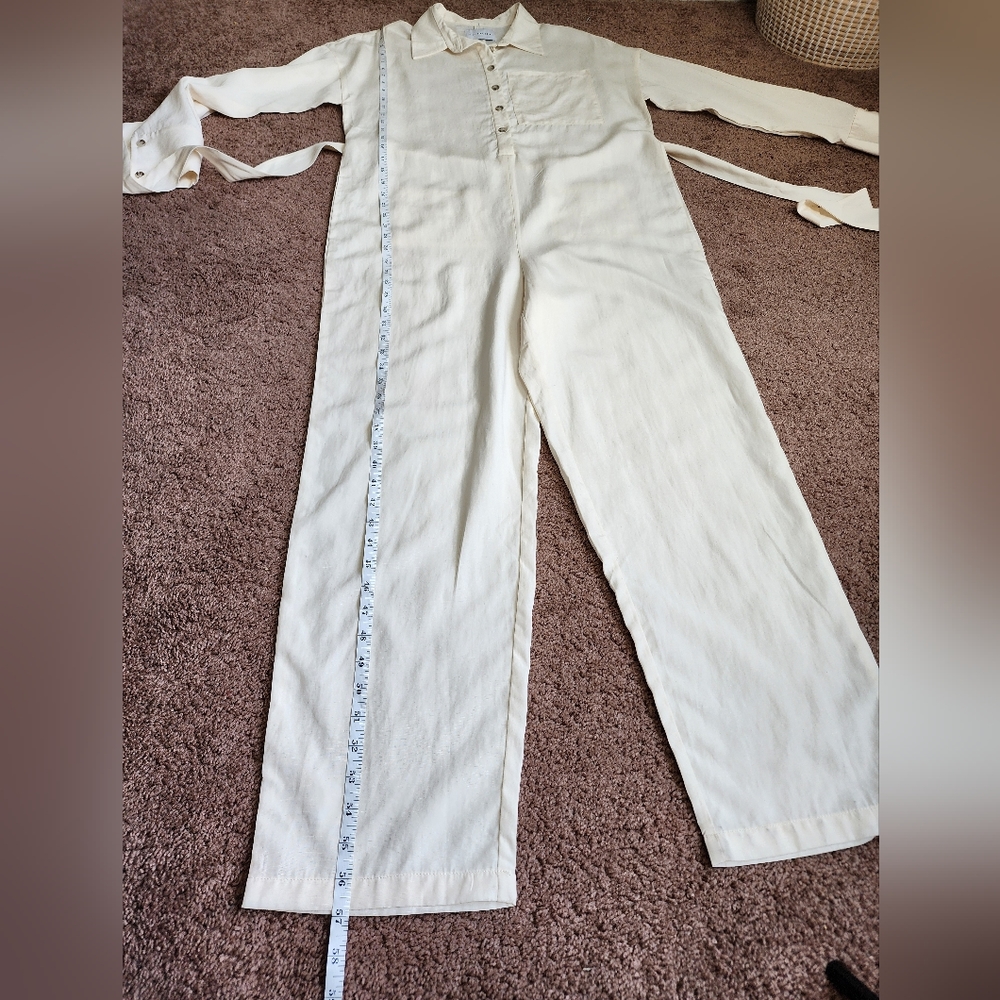 Lattelier Straight Belted Long-Sleeve Jumpsuit In Natural White Womans Small - Picture 12 of 16